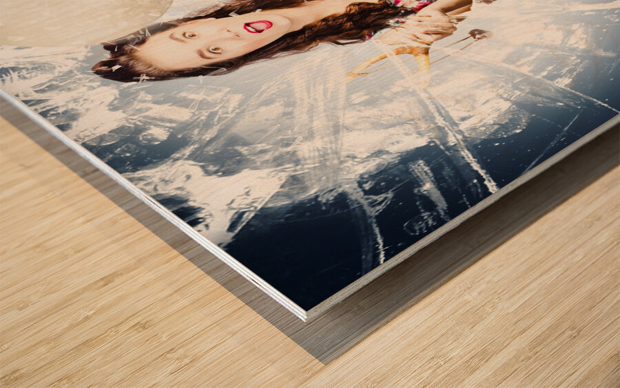 Hit and miss comic pin-up Wood print