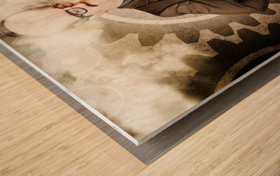 Thinking businessman with big brain Wood print