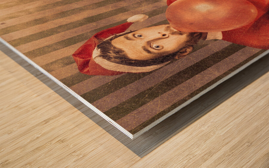 Vintage santa preparing for christmas party Wood print