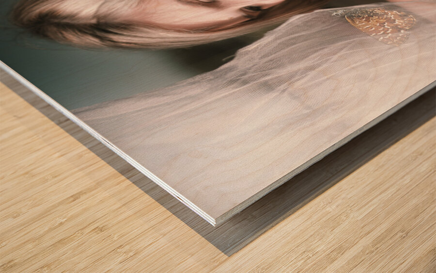 Woman With Butterfly In Net Wood print