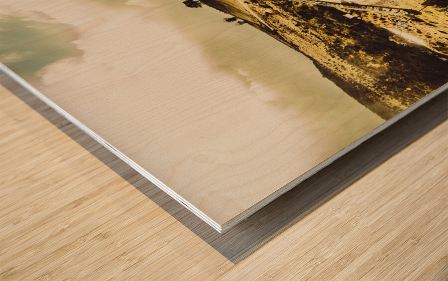 Car touring the Central Highlands in Tasmania Wood print