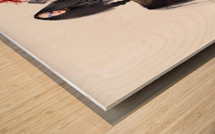 Jester with wine barrel Wood print