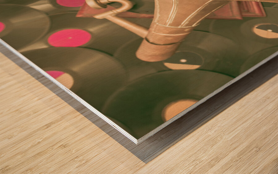 Old vinyl record gramophone Wood print