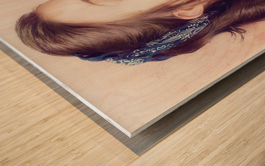 Vintage pin up girl eating strawberry cupcake Wood print