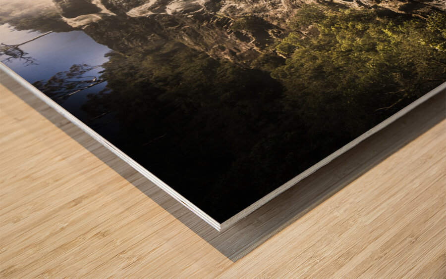 Tranquil mountain canyon Wood print