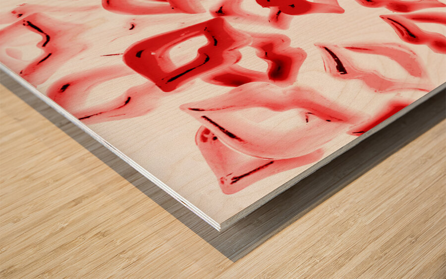 Retro red lips Wood print