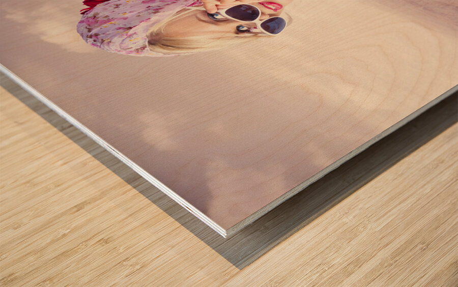 Beautiful retro fashion girl. australian landscape Wood print