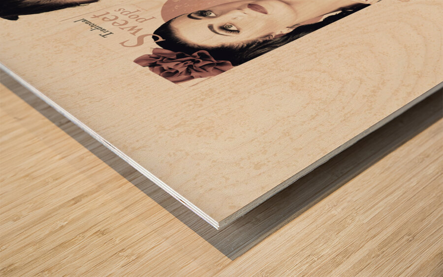 Vintage pop art advert girl with breakfast product Wood print