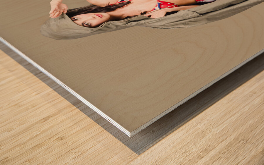 American army pinup girl. Stars and stripes salute Wood print