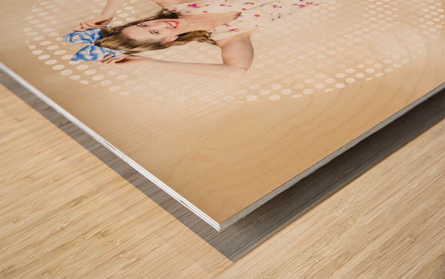 Modelling pinup girl wearing bow hair accessory Wood print