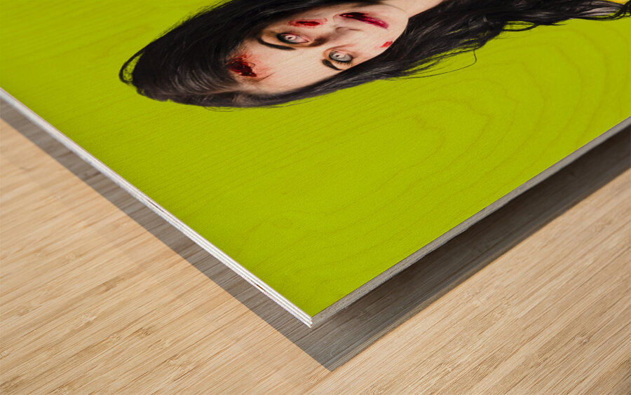 Zombie woman taped up Wood print