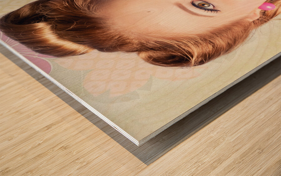 Spring Beauty. Beautiful Retro Girl Blowing Flower Wood print