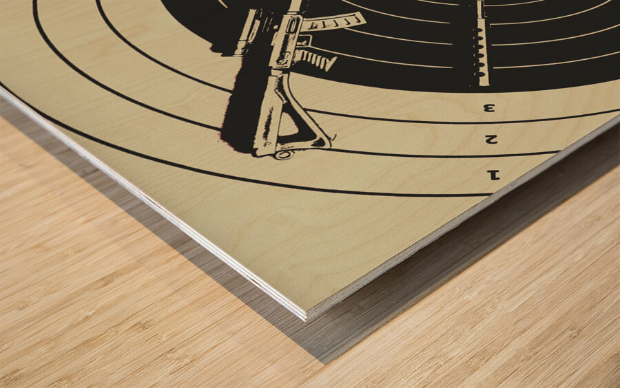 Line art rifle range Wood print