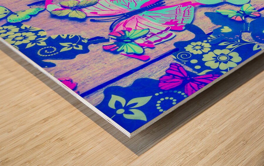 Pastel wings and button butterflies Wood print
