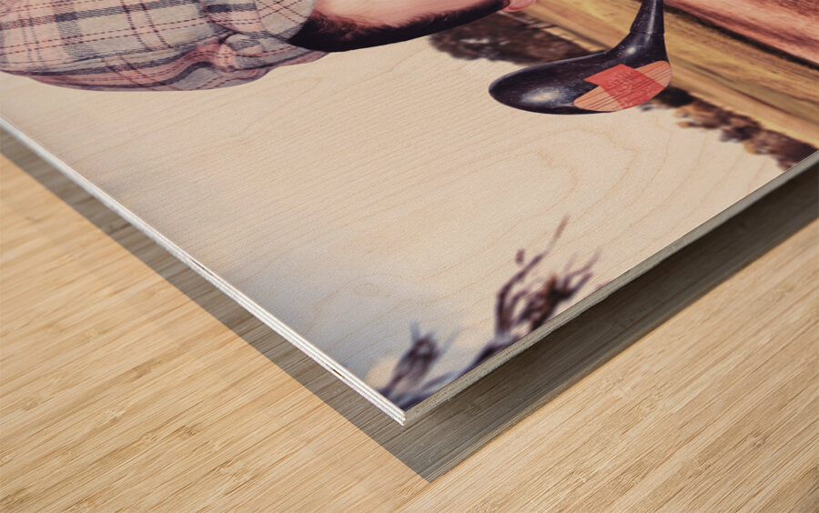 Portrait of a smiling retro female golfer Wood print