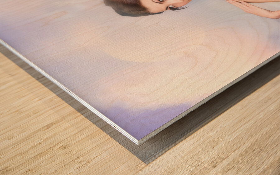 Outdoor fashion portrait. Spring twilight beauty Wood print