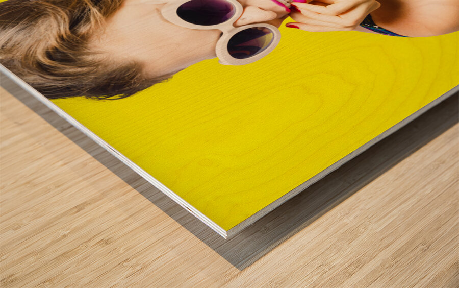 Retro yellow fashion portrait  Wood print