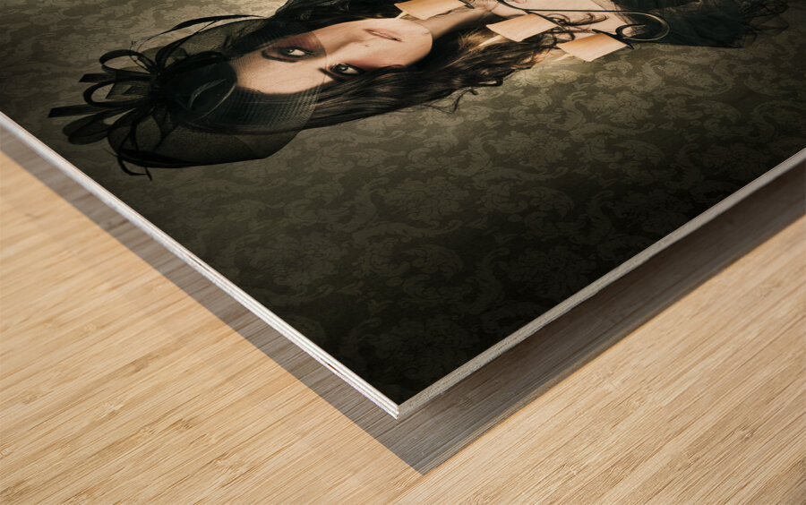 Beautiful Grunge Woman In Dark Vogue Fashion Style Wood print