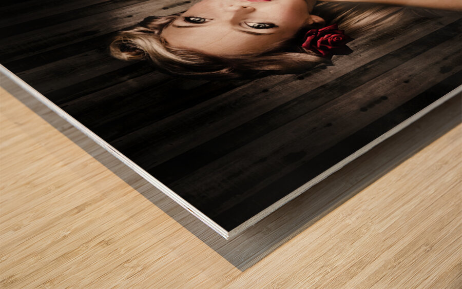 Vintage Beauty Watching Old Film Projector Movie Wood print