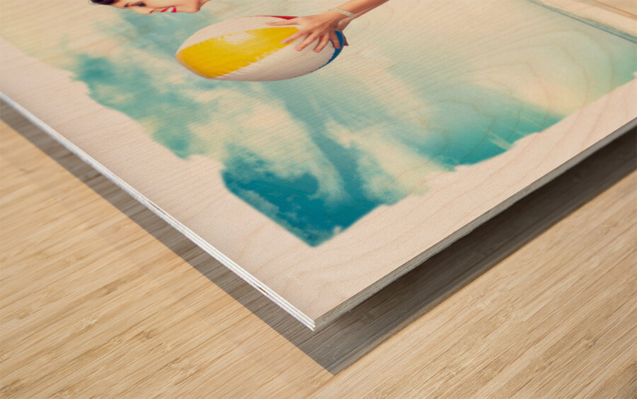 Pinup beach fun Wood print