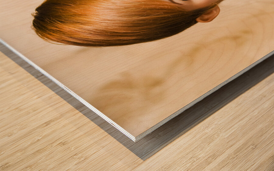 Short haired girl in floral dress Wood print