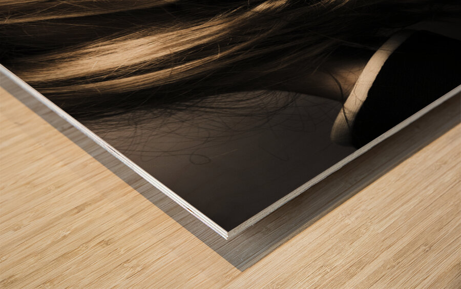 Emotive headshot on a fashionable female model Wood print