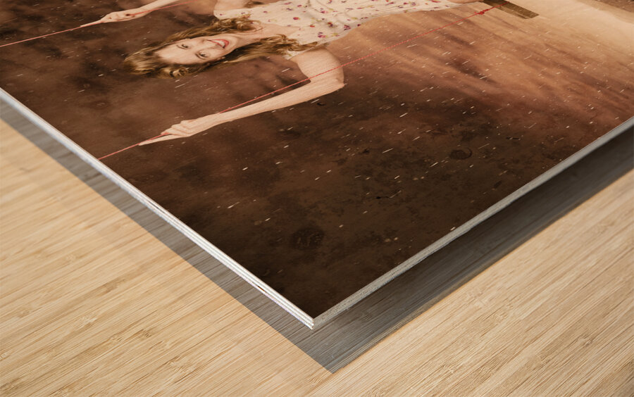 Pin-up beauty enjoying summer rain in Australia  Wood print