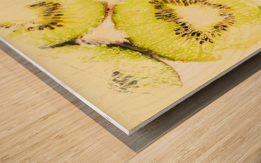 Full Frame Shot Of Fresh Kiwi Slices With Seeds Wood print