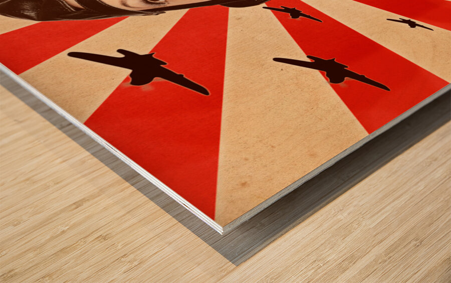 Retro asian pinup girl. War planes of revolution Wood print