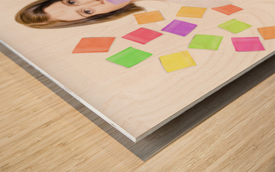 Busy business people with lots of sticky notes Wood print