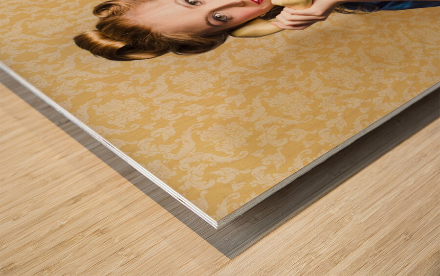 Vintage Fifties Telephone Operator Holding Phone Wood print