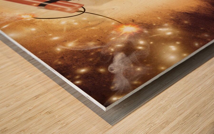 Nerd business man shouting out in fear of a bomb Wood print