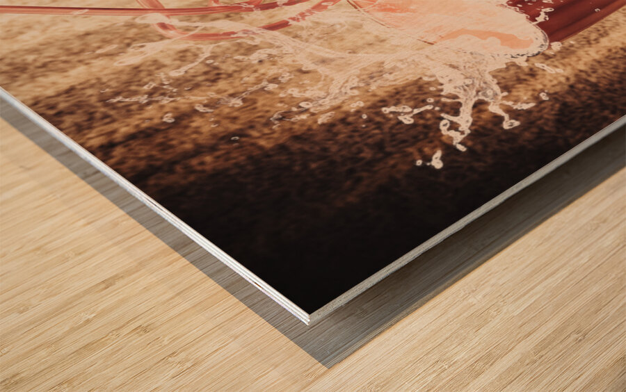 Beach milkshake with a strawberry splash Wood print