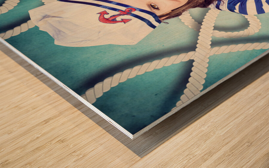 Navy sailor pinup girl in tug of war battle Wood print