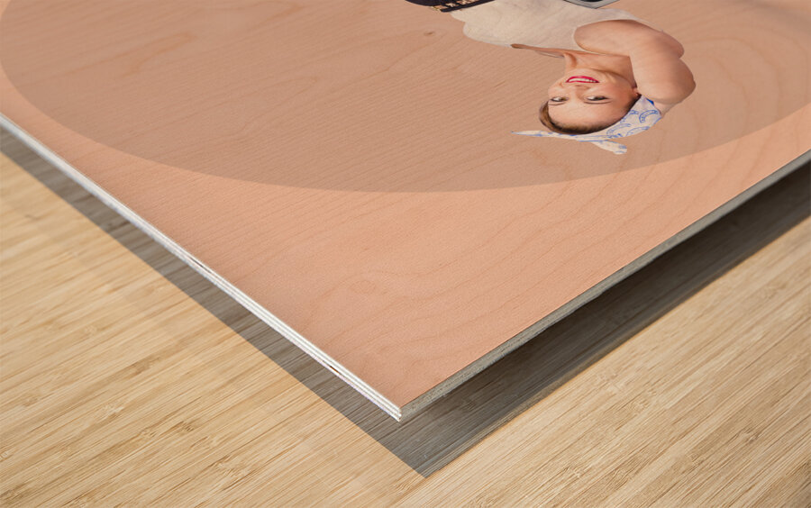 Strong pinup girl doing fitness exercises Wood print