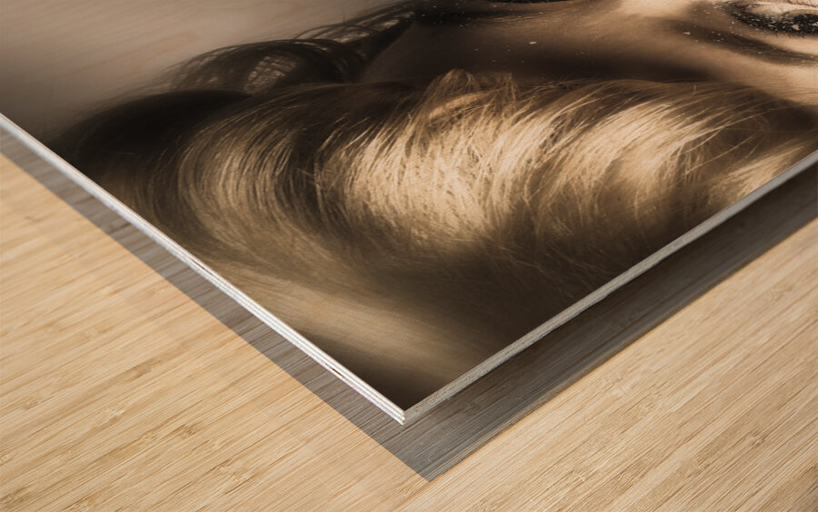 Beauty pin-up woman applying makeup Wood print