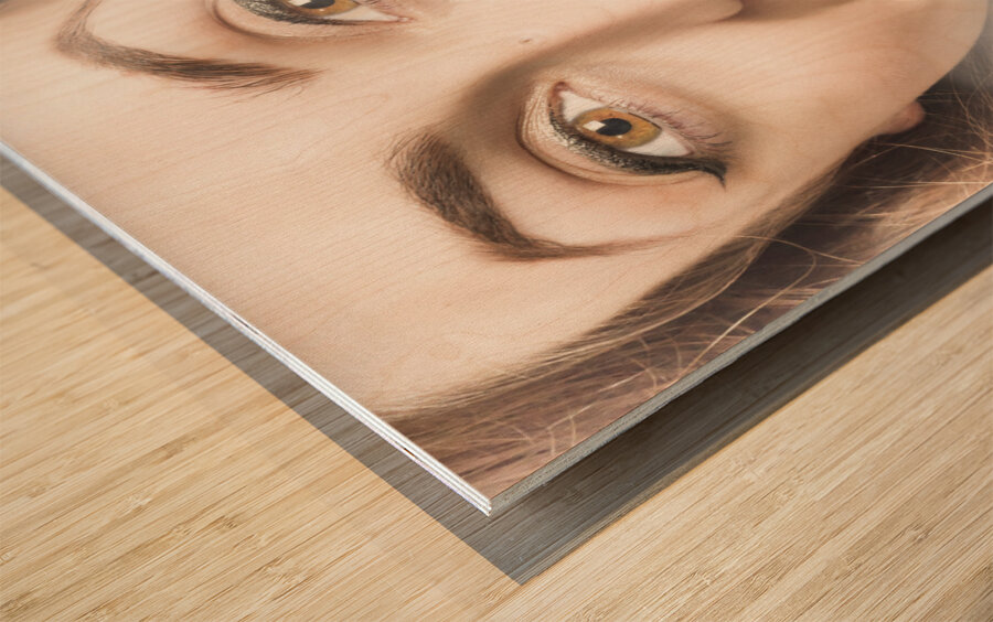 Cosmetic pin up with lipstick smile Wood print