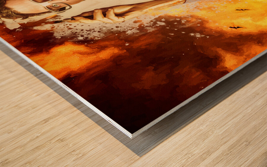 Visual fine art student painting an oil artwork Wood print