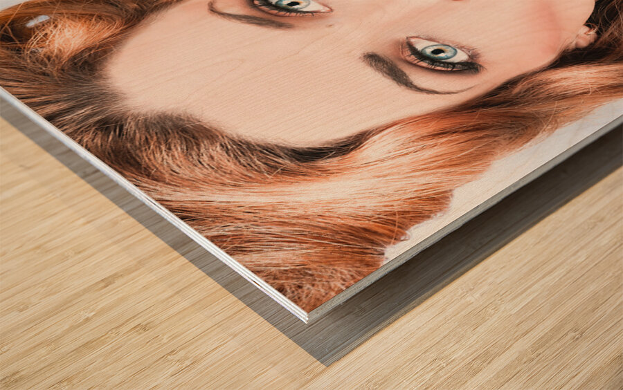 Retro beauty pin up girl applying lipstick makeup Wood print