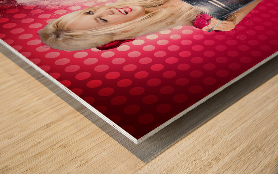 60s Retro Cleaning Lady With Metal Water Bucket Wood print