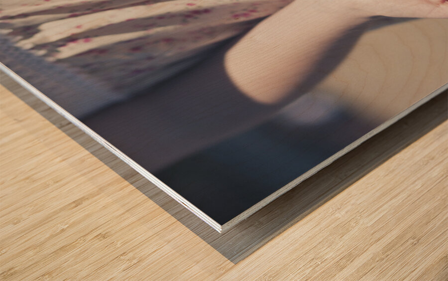 Hands Holding Large Seashell Wood print