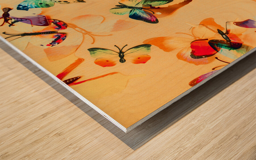 Group of Butterflies with Colorful Wings Wood print