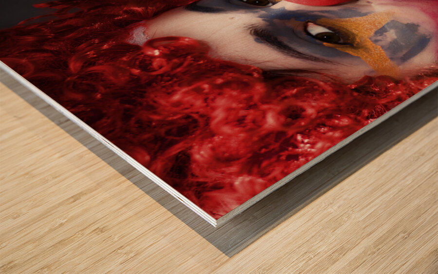 Clown Holding Flask Wood print