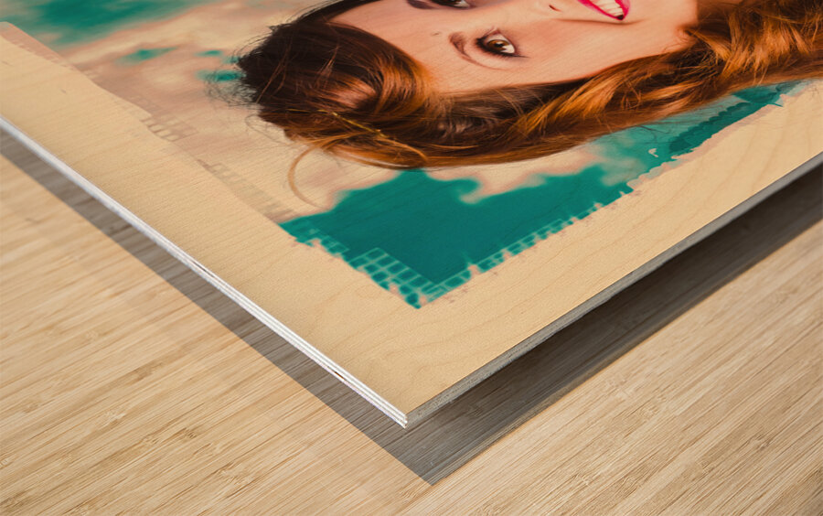 Vintage 1950 era pin-up woman with beach ball Wood print