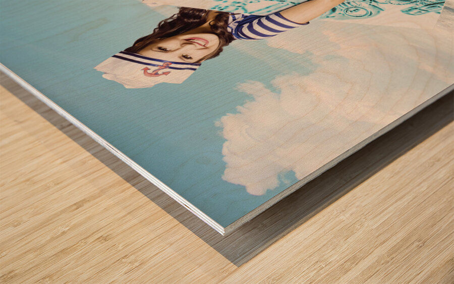 Australian sailor pin-up woman holding sign board Wood print