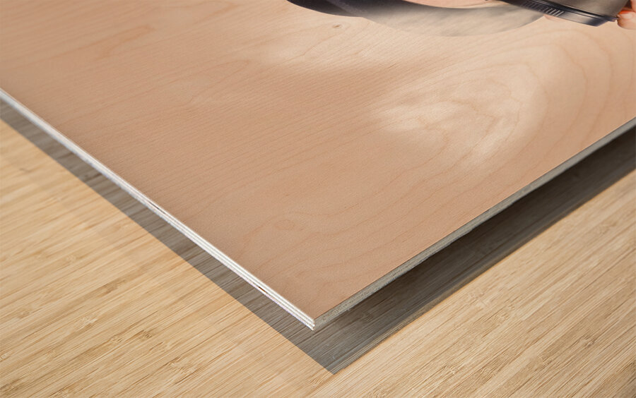 businessperson holding disposable coffee cup Wood print