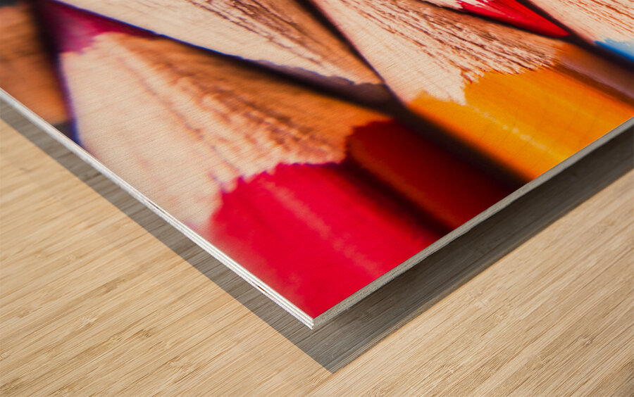 Macro coloured pencil crossover Wood print