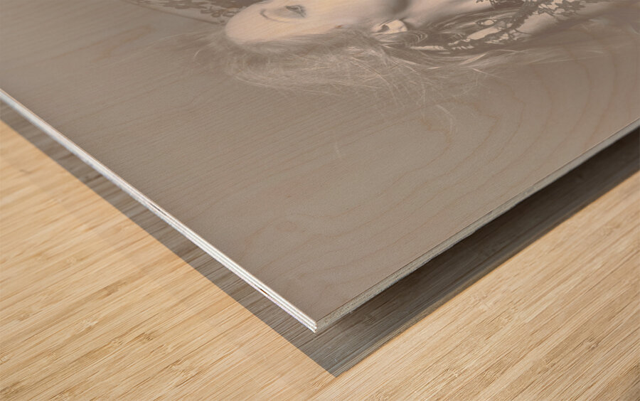 Mystery woman in blue dress and black choker Wood print