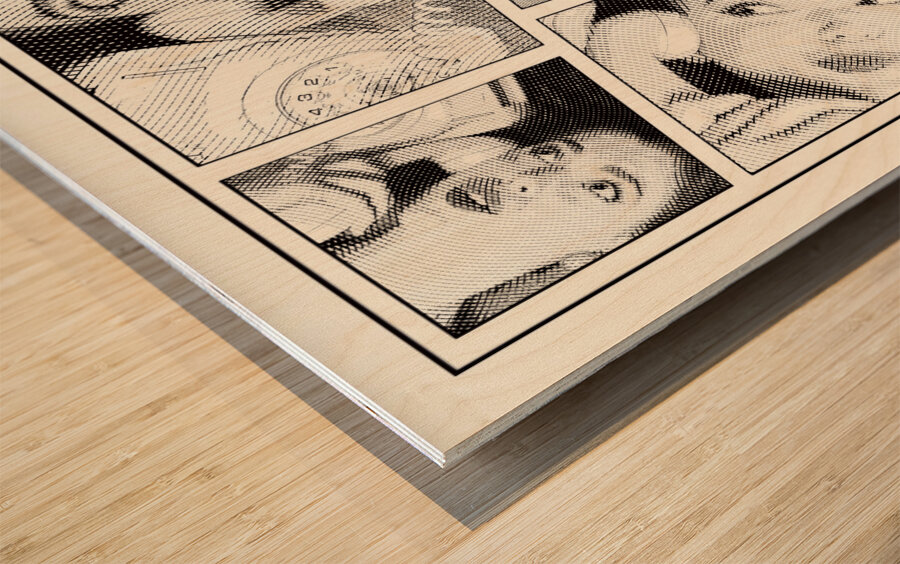 Line art pin-up girl on telephone Wood print