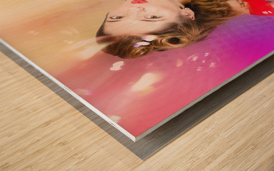 Beautiful pin-up girl at retro disco dance party Wood print